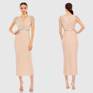 Mac Duggal 93787 Pink Beaded Wrap V-Neck Cap Sleeve Dress Size 14 NWT